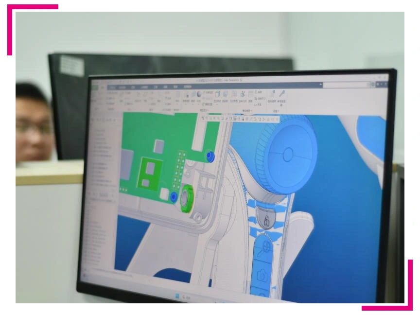 CAD workstation showing an endoscope product design.